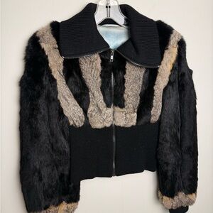Vintage Rabbit Fur Bolero Crop Jacket  Black/Brown/Grey